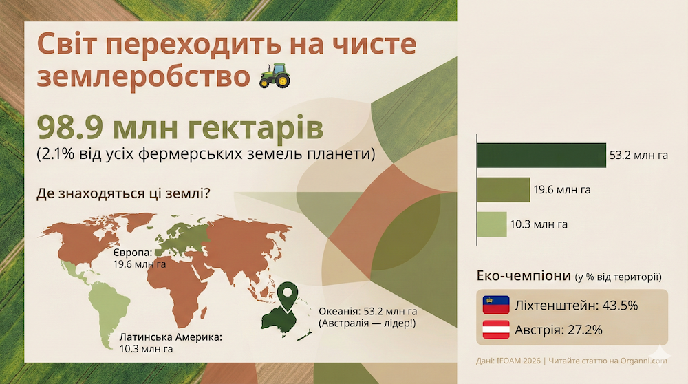 🌍 Інфографіка 2: Площі та Земля (Органічне землеробство)