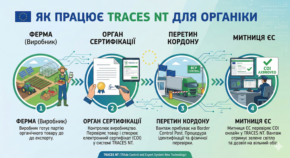 Схема проходження контролю продукції через систему TRACES NT.