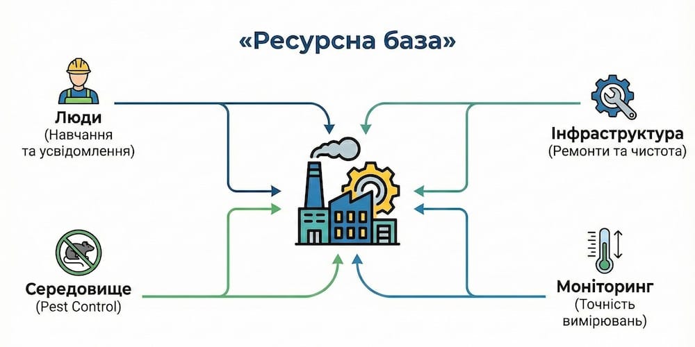 Інфографіка "Ресурсна база": Люди, Інфраструктура , Середовище (Pest Control), Моніторинг