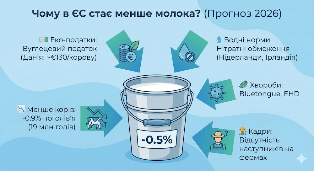 Інфографіка: Чому в ЄС стає менше молока? Прогноз на 2026 рік на основі звіту USDA
