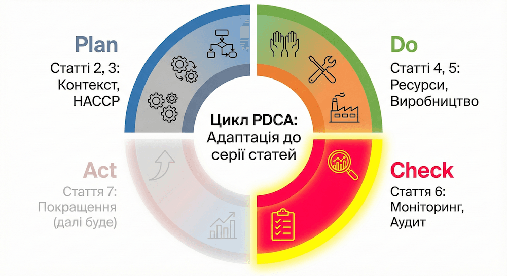 Саме зараз вмикається етап CHECK (Перевірка) циклу Демінга. Шоста частина нашого гіда присвячена Розділу 9 "Оцінка дієвості".