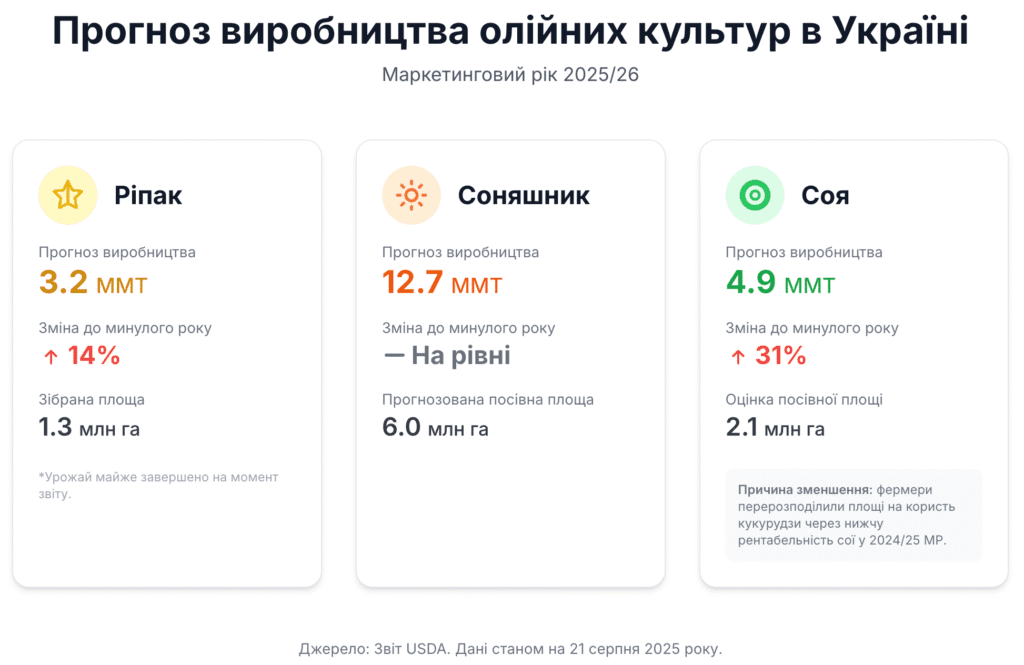 Інфографіка: Прогноз виробництва олійних культур 2025/26